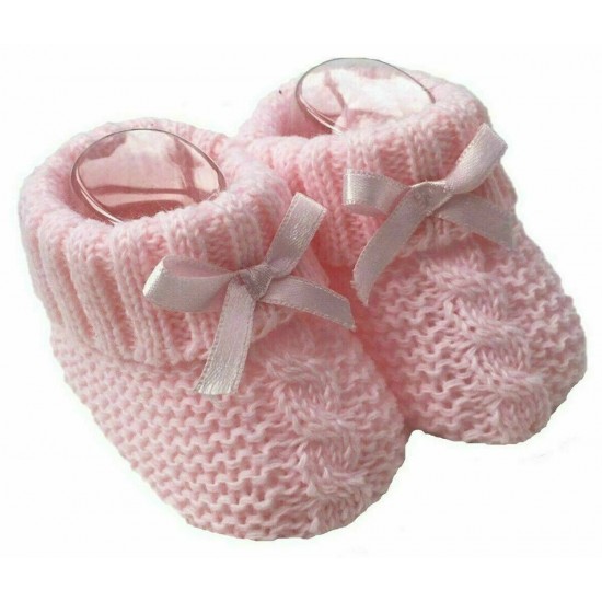 Newborn Baby Spanish Style Knitted Booties Bootees Bow Boy Girl 0-3 Months