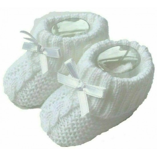 Newborn Baby Spanish Style Knitted Booties Bootees Bow Boy Girl 0-3 Months