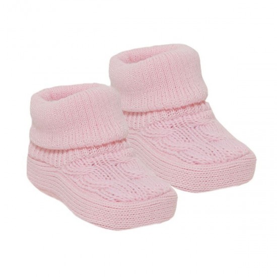 Baby Booties Soft Knitted Bootees Pink Blue Grey Boy Girl Newborn 0-3 Months