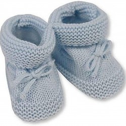 Newborn Baby Booties Knitted Tie Up Bootees Boy Girl Blue Pink White 0-3 Months