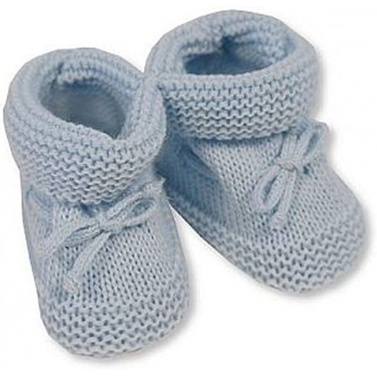 Newborn Baby Booties Knitted Tie Up Bootees Boy Girl Blue Pink White 0-3 Months