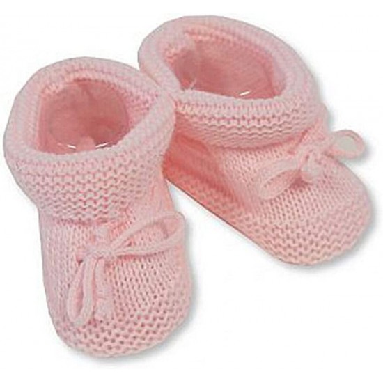 Newborn Baby Booties Knitted Tie Up Bootees Boy Girl Blue Pink White 0-3 Months