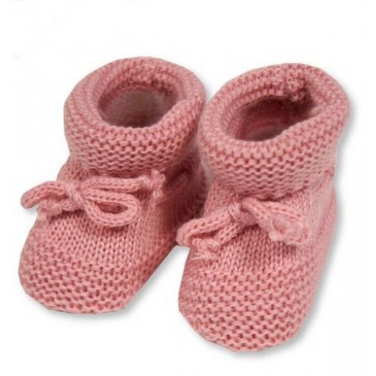 Newborn Baby Booties Knitted Tie Up Bootees Boy Girl Blue Pink White 0-3 Months