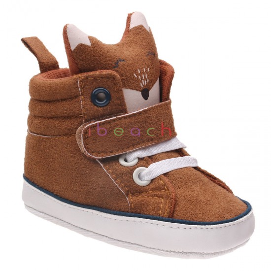 Newborn Baby Infant Girl Boy 3D Fox Crib Shoes Brown High top Boots 0-18 Months