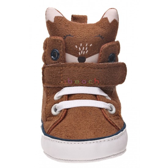 Newborn Baby Infant Girl Boy 3D Fox Crib Shoes Brown High top Boots 0-18 Months