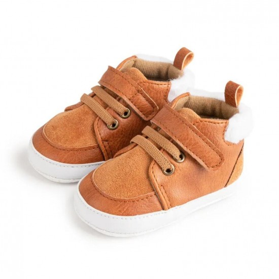 Casual PU Leather Indoor Baby Toddler Boy Shoes with Soft Cotton Bottom