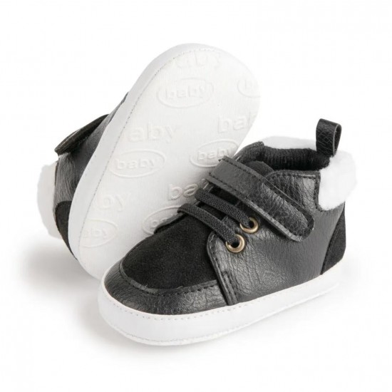 Casual PU Leather Indoor Baby Toddler Boy Shoes with Soft Cotton Bottom