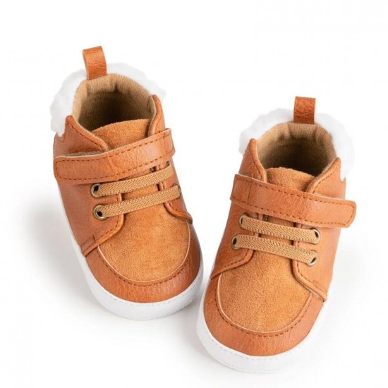 Casual PU Leather Indoor Baby Toddler Boy Shoes with Soft Cotton Bottom