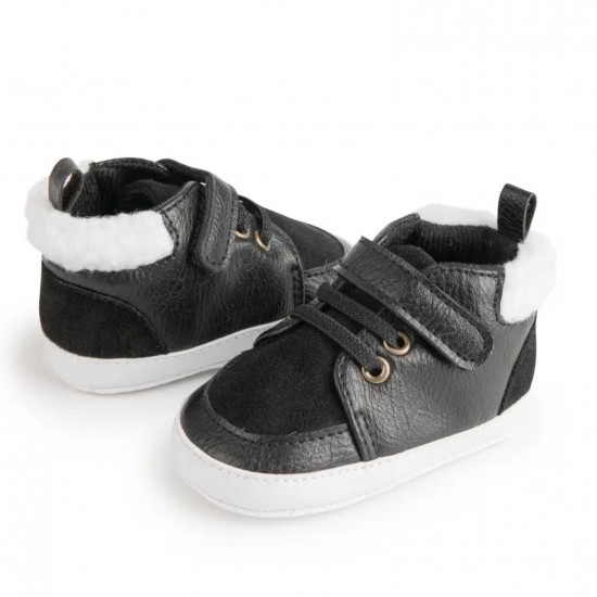 Casual PU Leather Indoor Baby Toddler Boy Shoes with Soft Cotton Bottom