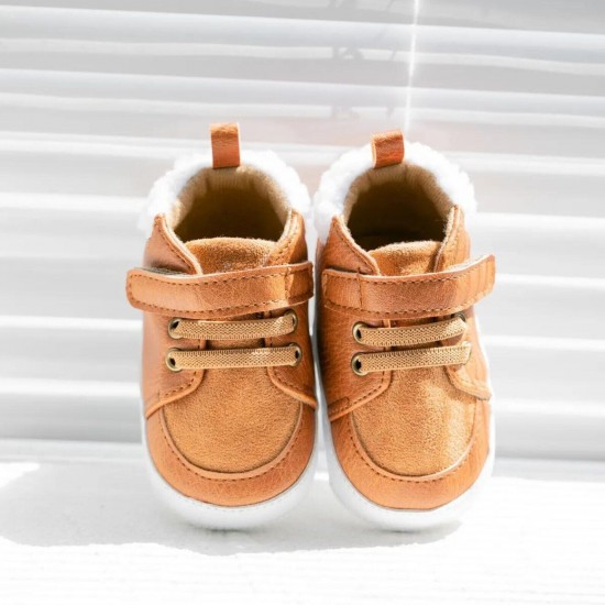 Casual PU Leather Indoor Baby Toddler Boy Shoes with Soft Cotton Bottom