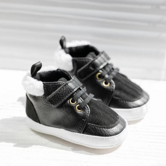 Casual PU Leather Indoor Baby Toddler Boy Shoes with Soft Cotton Bottom