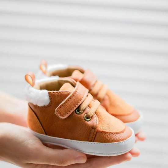 Casual PU Leather Indoor Baby Toddler Boy Shoes with Soft Cotton Bottom