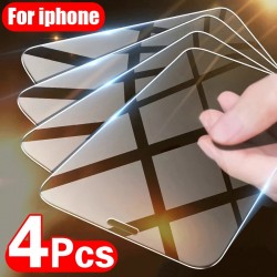 4PCS Tempered Glass for iPhone 11 12 13 14 15 Pro XR X XS Max Screen Protector on for iPhone 12 13 Mini 7 8 6 Plus SE Glass