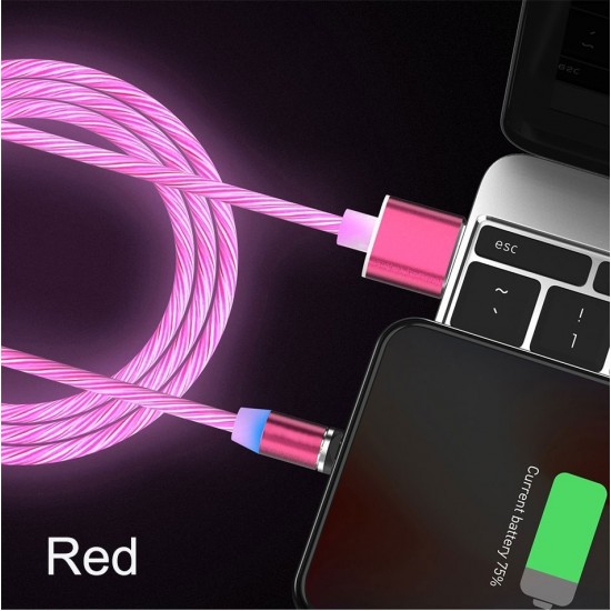 Detachable Connect Round Plugs Led Lighting Charger Cable Data Flowing LED Light Fast Charge Cable For IOS Android Type-C
