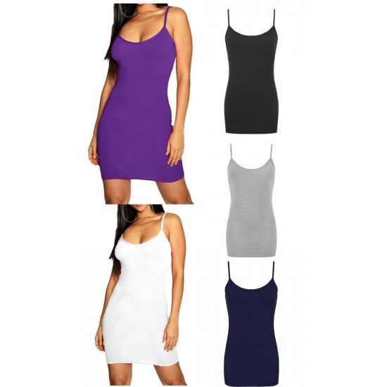 Womens Strappy Bodycon Mini Dress Sleeveless Plain Cami Vest Tank Tunic Top Tee