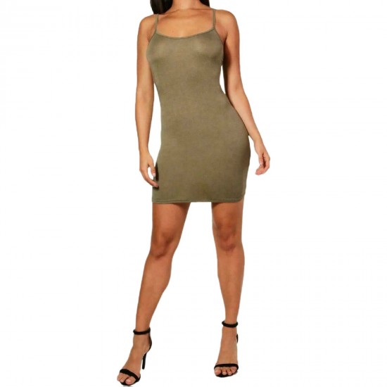 Womens Strappy Bodycon Mini Dress Sleeveless Plain Cami Vest Tank Tunic Top Tee