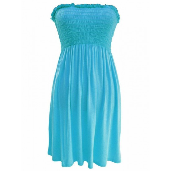 LADIES WOMEN PLUS SIZE SHEERING BOOBTUBE BANDEAU STRAPLESS TOP SUMMER DRESS 8-26