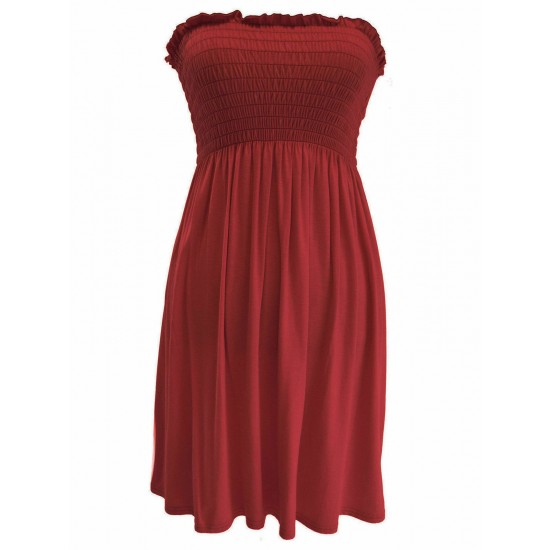 LADIES WOMEN PLUS SIZE SHEERING BOOBTUBE BANDEAU STRAPLESS TOP SUMMER DRESS 8-26
