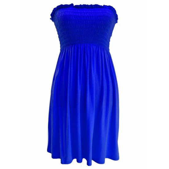 LADIES WOMEN PLUS SIZE SHEERING BOOBTUBE BANDEAU STRAPLESS TOP SUMMER DRESS 8-26