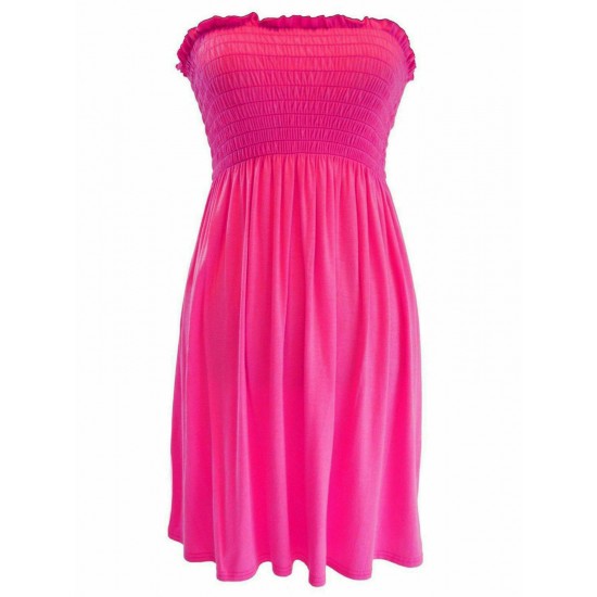 LADIES WOMEN PLUS SIZE SHEERING BOOBTUBE BANDEAU STRAPLESS TOP SUMMER DRESS 8-26