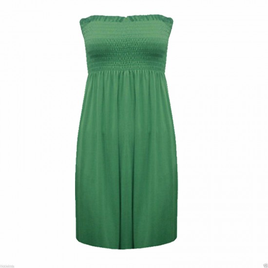 LADIES WOMEN PLUS SIZE SHEERING BOOBTUBE BANDEAU STRAPLESS TOP SUMMER DRESS 8-26