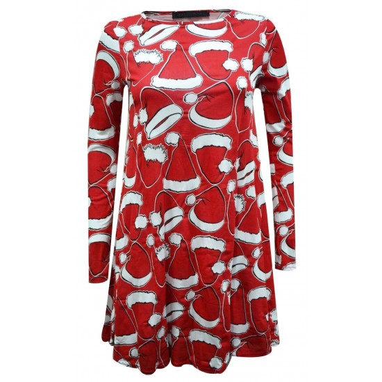 WOMENS LADIES GINGERBREAD SNOWMAN XMAS FLARE XMAS SWING DRESS PLUS SIZE