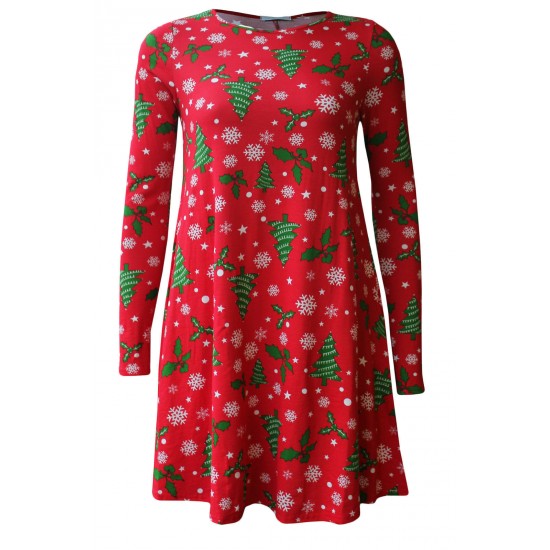 WOMENS LADIES GINGERBREAD SNOWMAN XMAS FLARE XMAS SWING DRESS PLUS SIZE