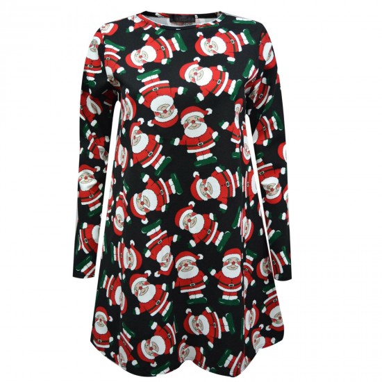 WOMENS LADIES GINGERBREAD SNOWMAN XMAS FLARE XMAS SWING DRESS PLUS SIZE