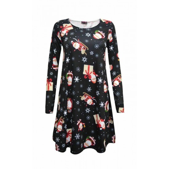 WOMENS LADIES GINGERBREAD SNOWMAN XMAS FLARE XMAS SWING DRESS PLUS SIZE