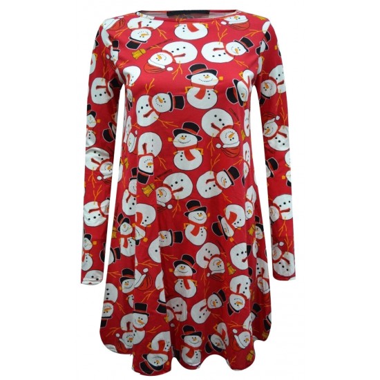 WOMENS LADIES GINGERBREAD SNOWMAN XMAS FLARE XMAS SWING DRESS PLUS SIZE
