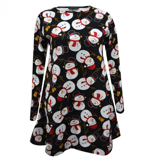 WOMENS LADIES GINGERBREAD SNOWMAN XMAS FLARE XMAS SWING DRESS PLUS SIZE