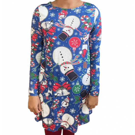 WOMENS LADIES GINGERBREAD SNOWMAN XMAS FLARE XMAS SWING DRESS PLUS SIZE