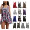 Women Camisole Print Flared Skater Strappy Vest Top Swing Mini Summer Dress