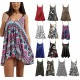 Women Camisole Print Flared Skater Strappy Vest Top Swing Mini Summer Dress