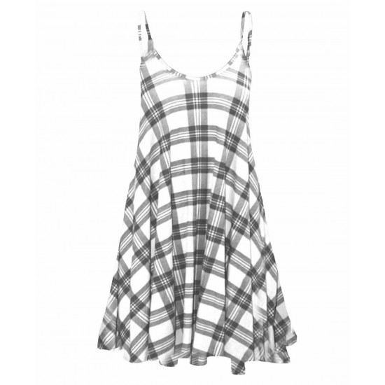 Women Camisole Print Flared Skater Strappy Vest Top Swing Mini Summer Dress