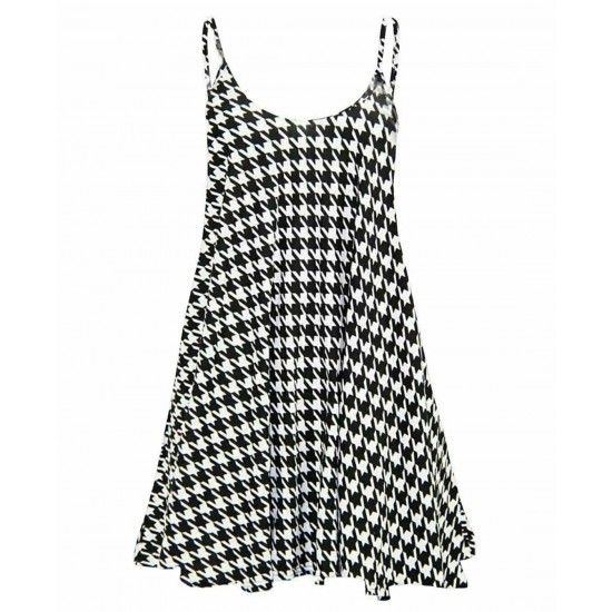 Women Camisole Print Flared Skater Strappy Vest Top Swing Mini Summer Dress