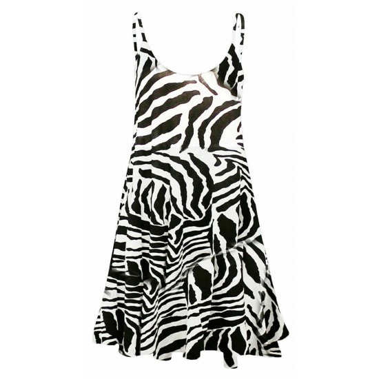 Women Camisole Print Flared Skater Strappy Vest Top Swing Mini Summer Dress