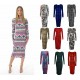 Womens Ladies Long Sleeve Midi Dress Stretch Bodycon Print Jersey Maxi Plus Size