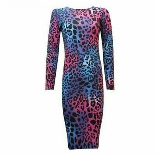 Womens Ladies Long Sleeve Midi Dress Stretch Bodycon Print Jersey Maxi Plus Size