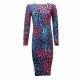 Womens Ladies Long Sleeve Midi Dress Stretch Bodycon Print Jersey Maxi Plus Size