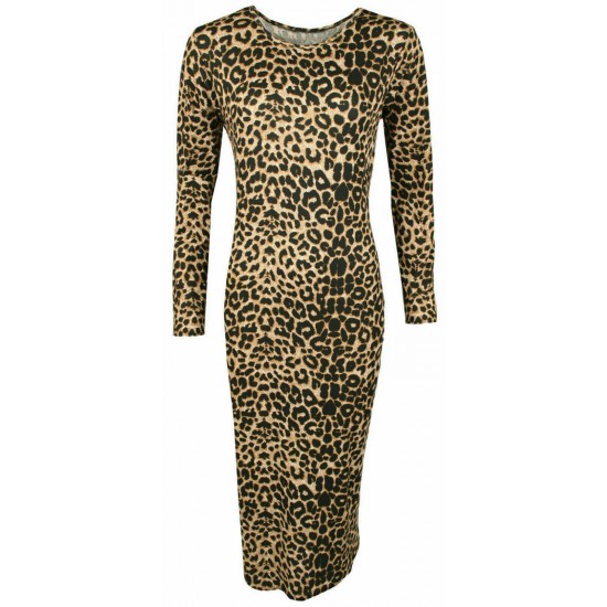 Womens Ladies Long Sleeve Midi Dress Stretch Bodycon Print Jersey Maxi Plus Size