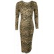 Womens Ladies Long Sleeve Midi Dress Stretch Bodycon Print Jersey Maxi Plus Size