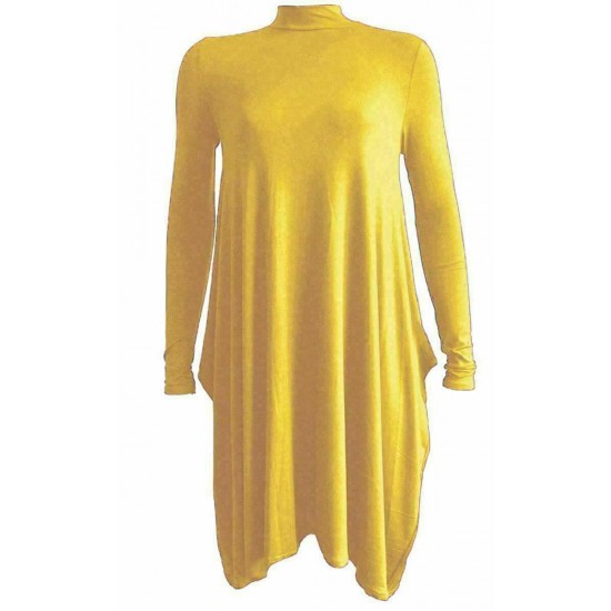 Womans High Neck Polo Turtle Neck Long Sleeve Swing Flared Hanky Skater Dress 