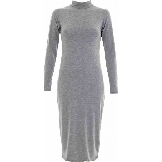 Womens Turtle Polo Neck Long Sleeve Plain Stretch Bodycon Ladies Midi Dress 8-26