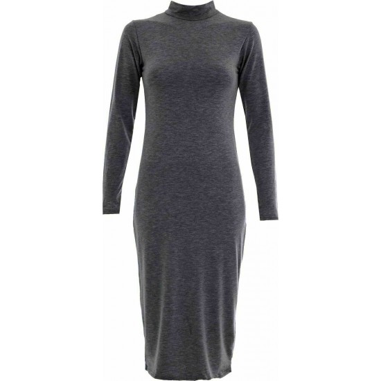 Womens Turtle Polo Neck Long Sleeve Plain Stretch Bodycon Ladies Midi Dress 8-26