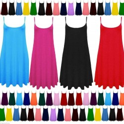 Ladies Camisole Cami Flared Skater Womens Strappy Vest Top Swing Mini Dress 8-26