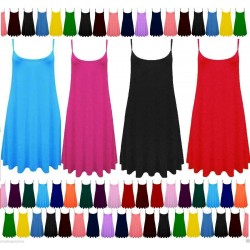 Ladies Camisole Cami Flared Skater Womens Strappy Vest Top Swing Mini Dress 8-26