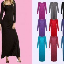 WOMENS LONG SLEEVE LONG MAXI DRESS LADIES PLAIN MAXI JERSEY PLUS SIZE 8-26