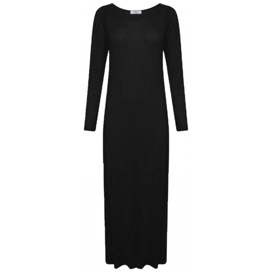 WOMENS LONG SLEEVE LONG MAXI DRESS LADIES PLAIN MAXI JERSEY PLUS SIZE 8-26