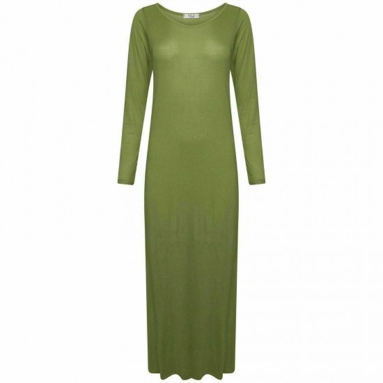 WOMENS LONG SLEEVE LONG MAXI DRESS LADIES PLAIN MAXI JERSEY PLUS SIZE 8-26